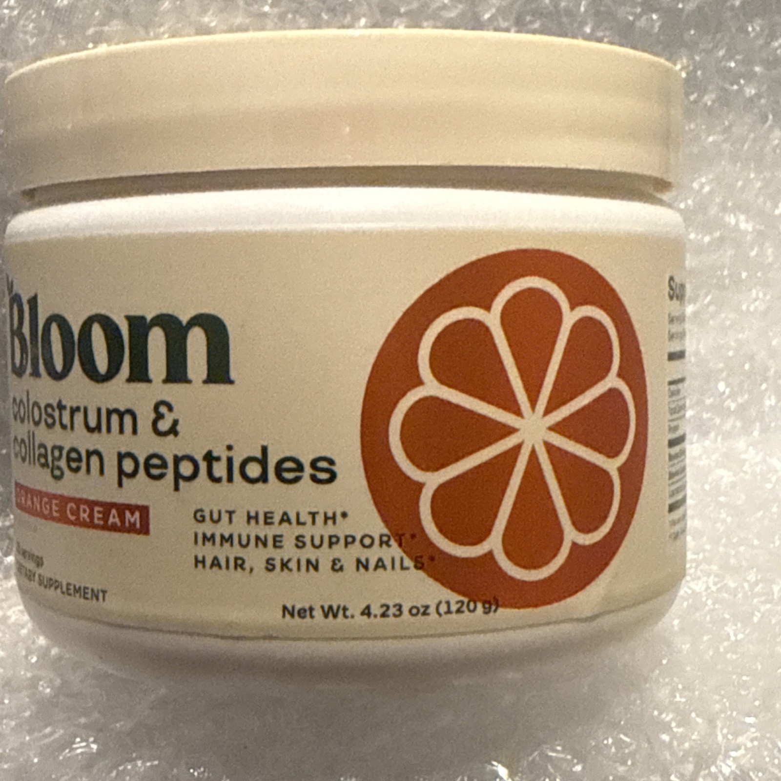 Bloom Colostrum & Collagen Peptides Orange Cream 4.23 Oz EXP 11/2026
