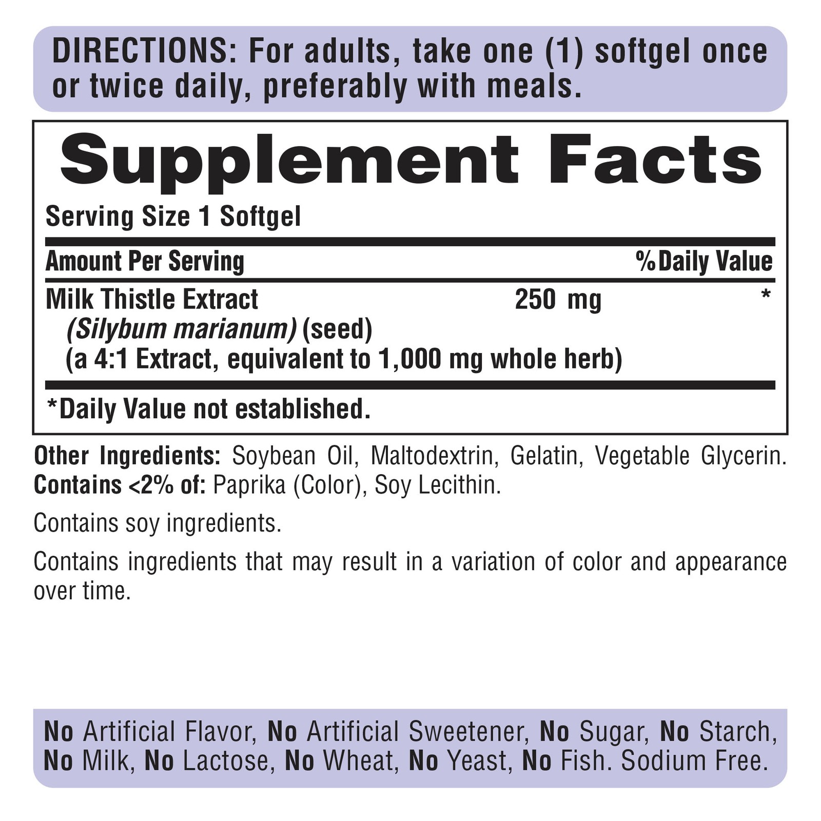 Puritan’s Pride Milk Thistle 4:1 Extract 1000 mg (Silymarin) – 180 Softgels