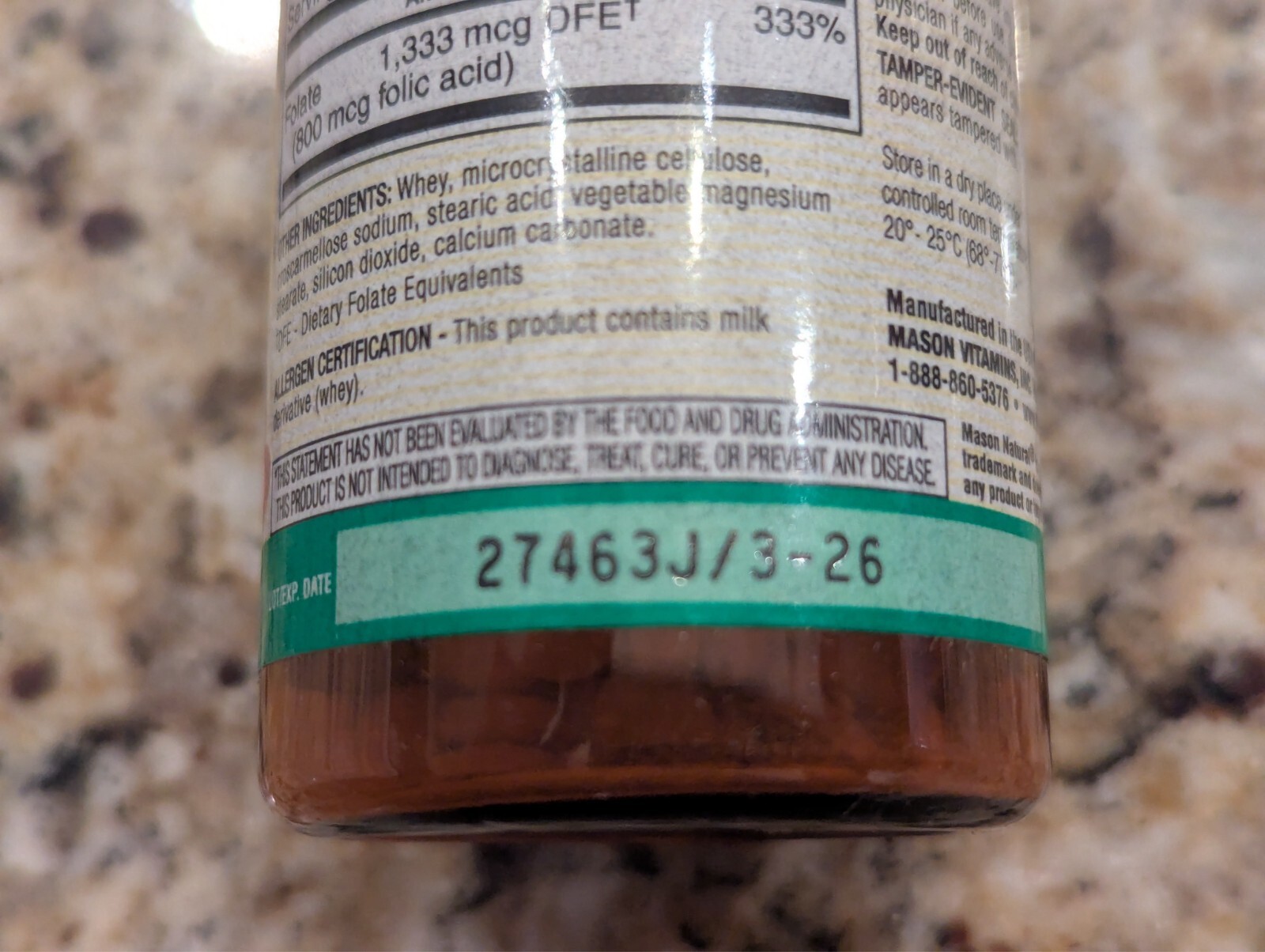 Mason Natural Folic Acid 800mcg Cardiovascular Health 100 Tablets exp: 03/2026