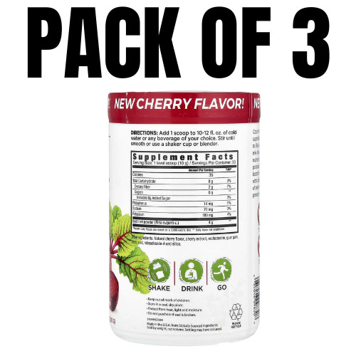 Bountiful Beets Whole Food – Cherry Flavor – 10.6 oz (300 g) – Pack of 3