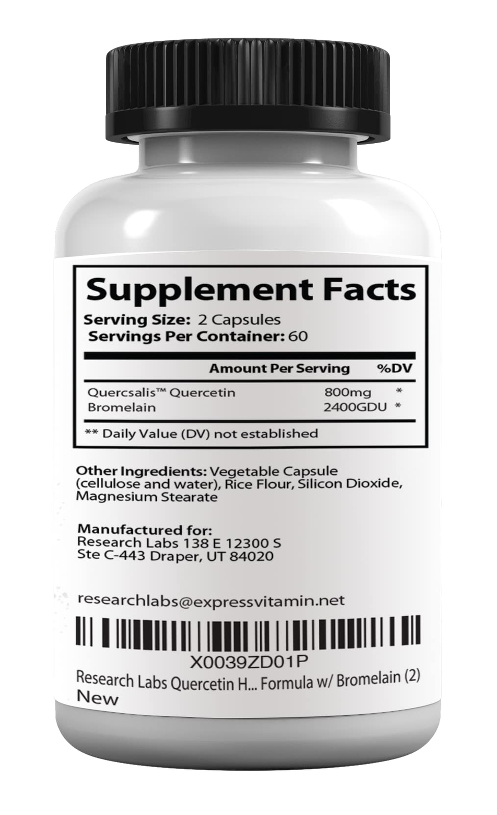 Quercetin 800mg w/Bromelain Supports Cardiovascular Immune Antioxidant 240 Caps