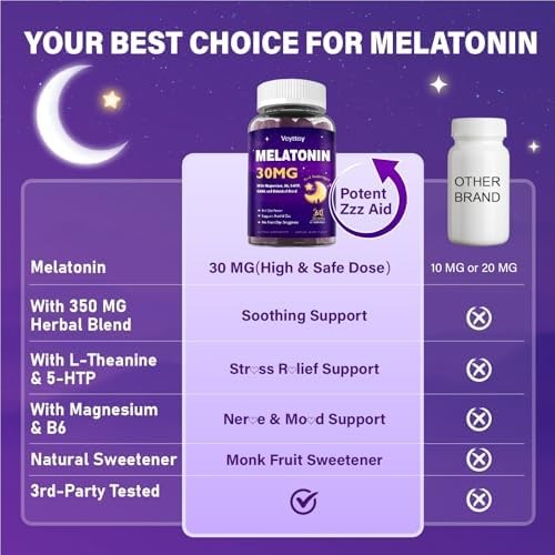 30mg Melatonin Gummies Magnesium GABA Vegan Mixed Berry 60 Count