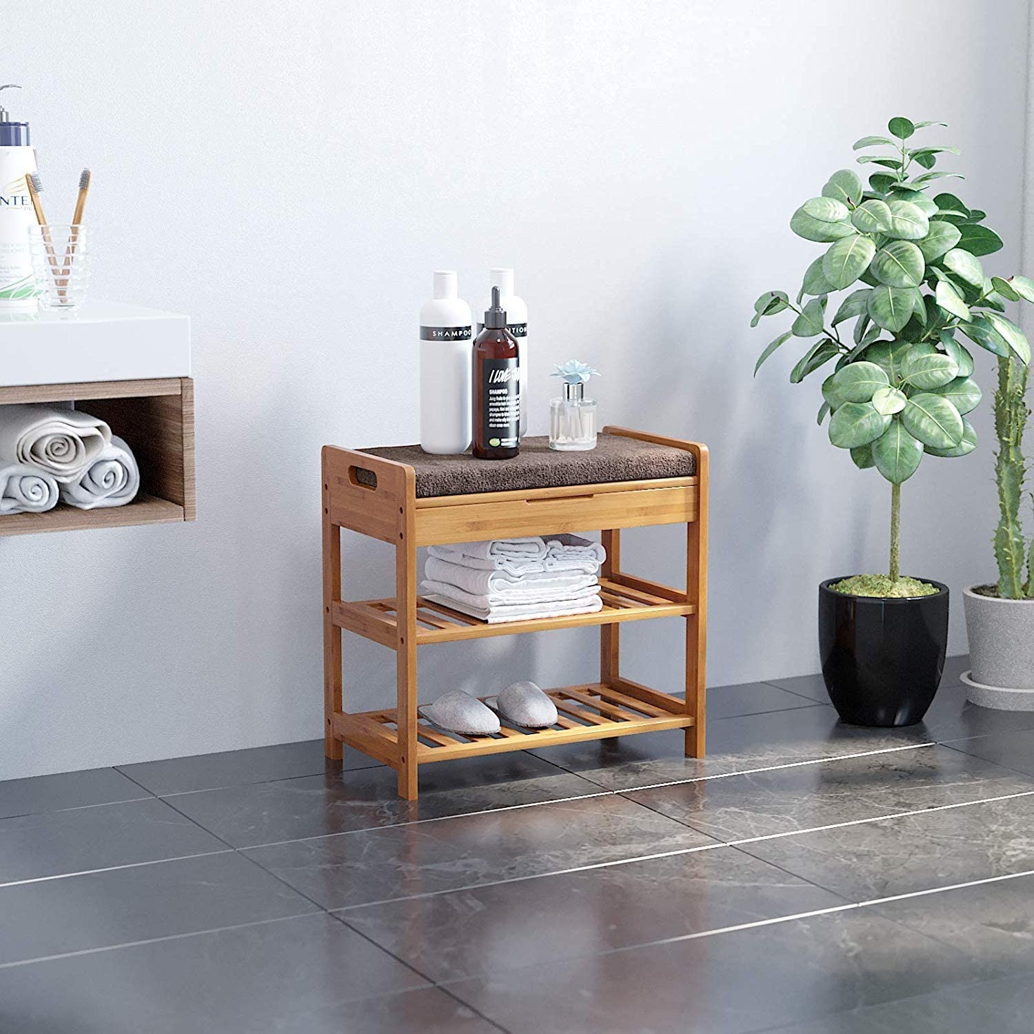 3-Tier Shoe Rack Bench Entryway Storage Shelf Holds up to 240 LBS Bamboo New