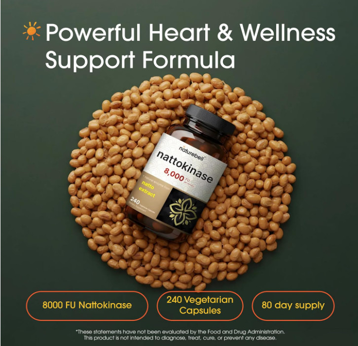 NatureBell Nattokinase – 240 Capsules – 8,000 FU Max Strength from Fermented Nat