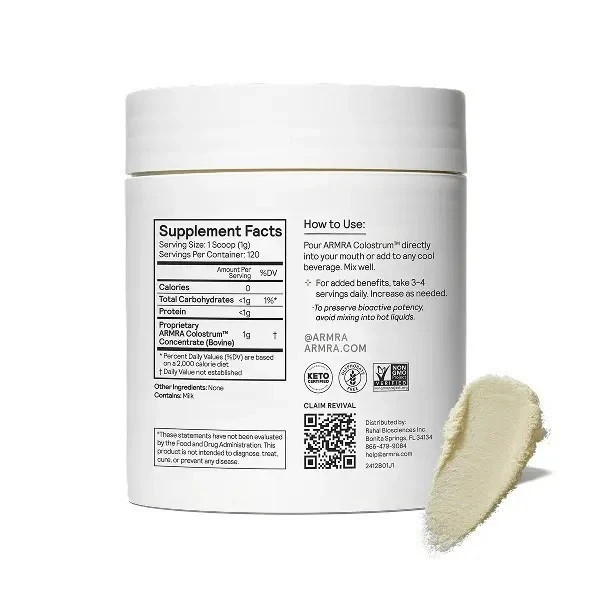 3-pieces ARMRA Colostrum Unflavored Jar Grass-Fed Immune Fitness Brain Benefits