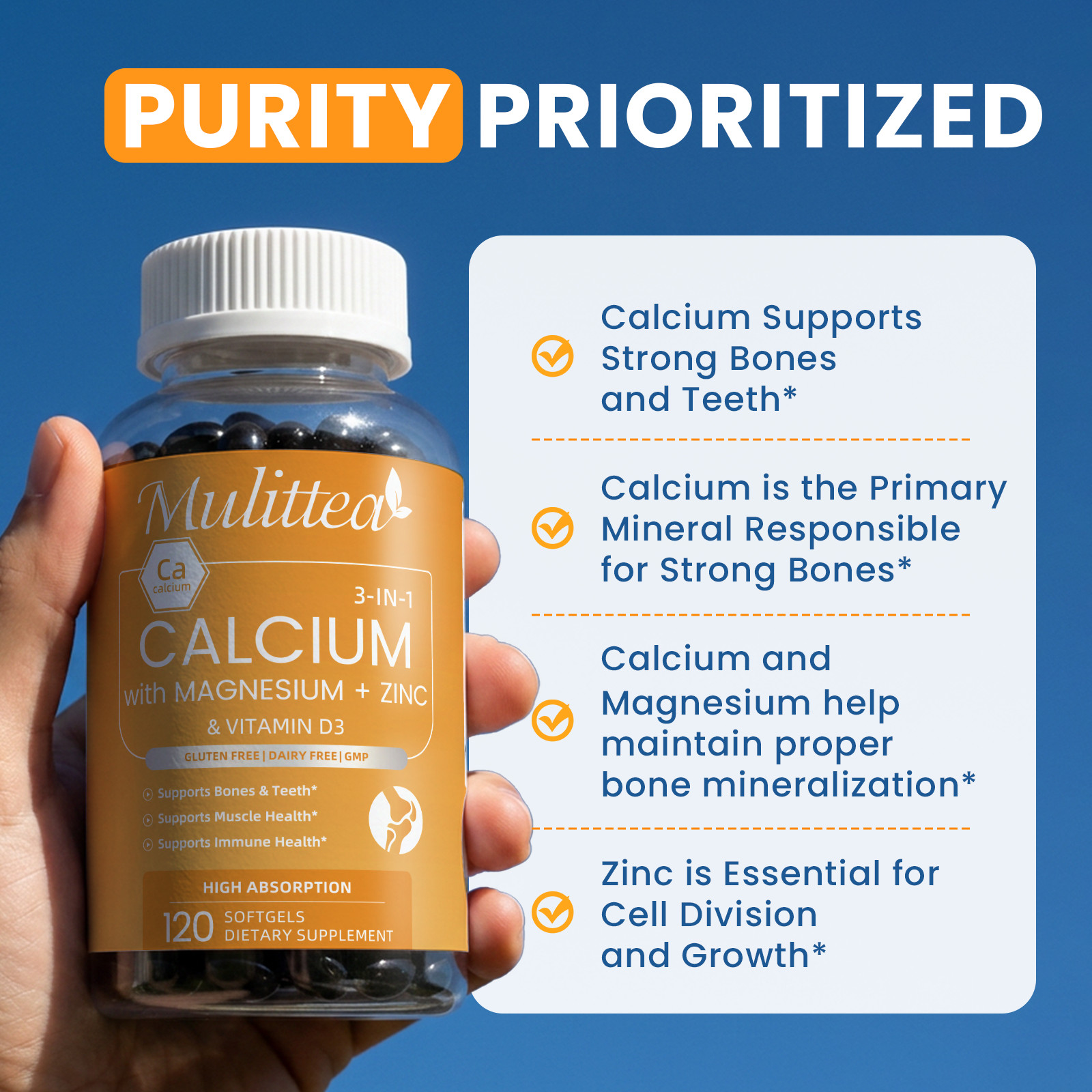 Zinc Calcium Magnesium & Vitamin D Complex Supplement Bone Muscle Immune Support