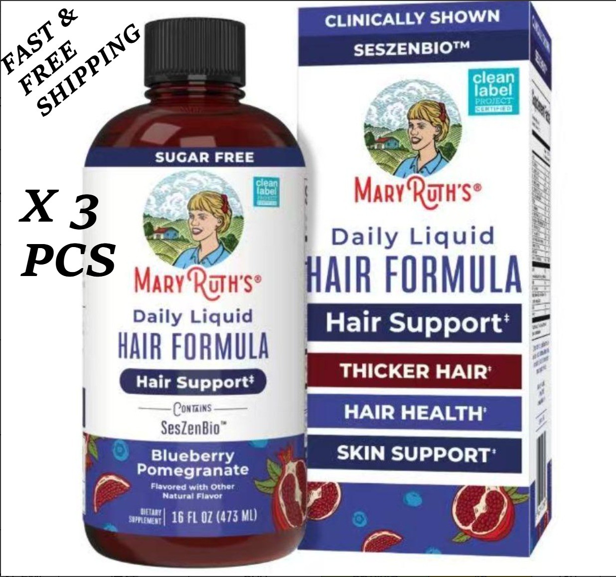 1-3 PCS MaryRuth’s Daily Liquid Hair Formula Blueberry Pomegranate Hair Support