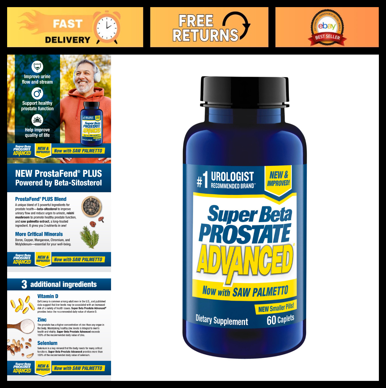 Prostate Health Supplements for Men, Saw Palmetto, 60 Count, Bladder & Sleep Sup