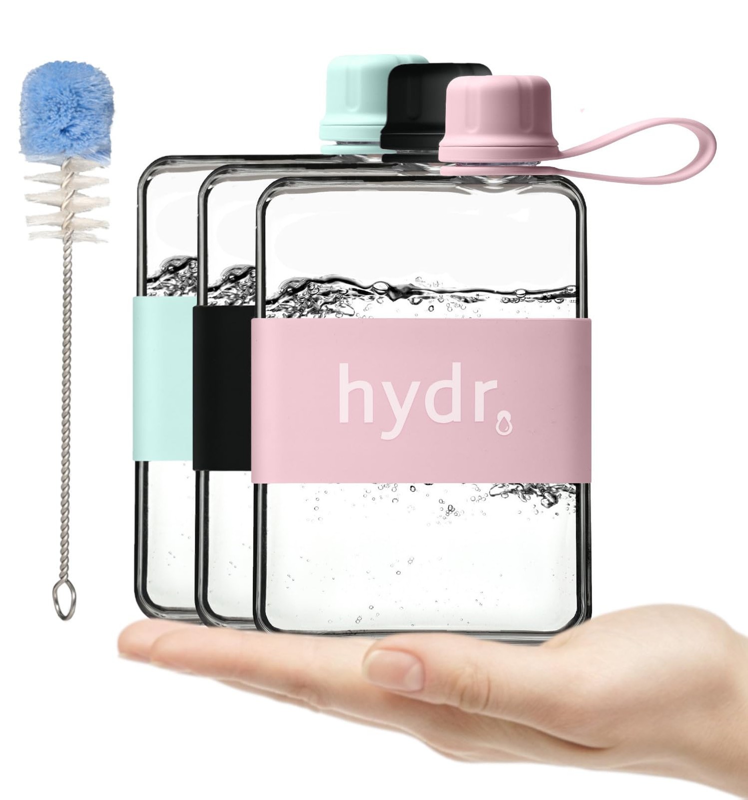 hydr | 17oz Flat Water Bottle For Purse & Flexible Cleaning 16.9 Ounces, Pink