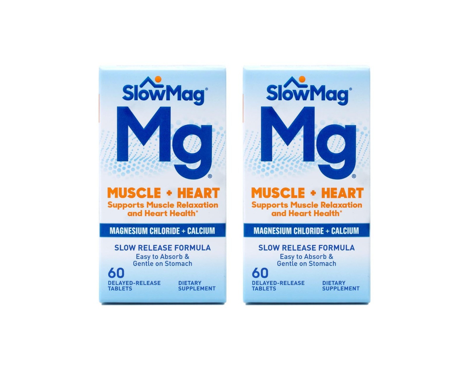 2x SlowMag Mg Muscle + Heart, Magnesium Chloride + Calcium, 60 Count (Pack of 2)