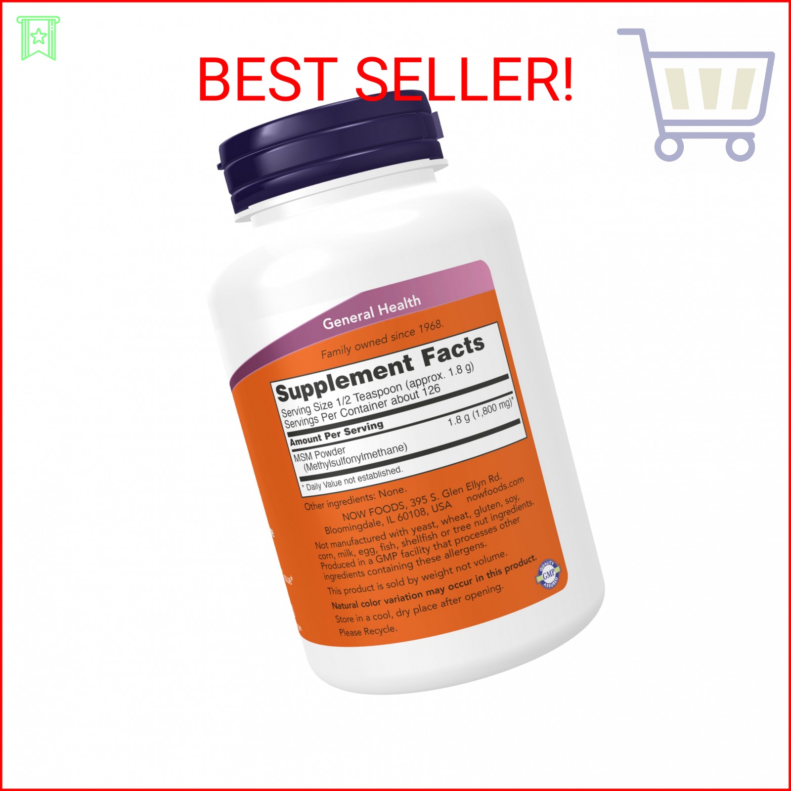 NOW Foods Supplements, MSM (Methylsulfonylmethane) Powder, Supports Healthy Cart