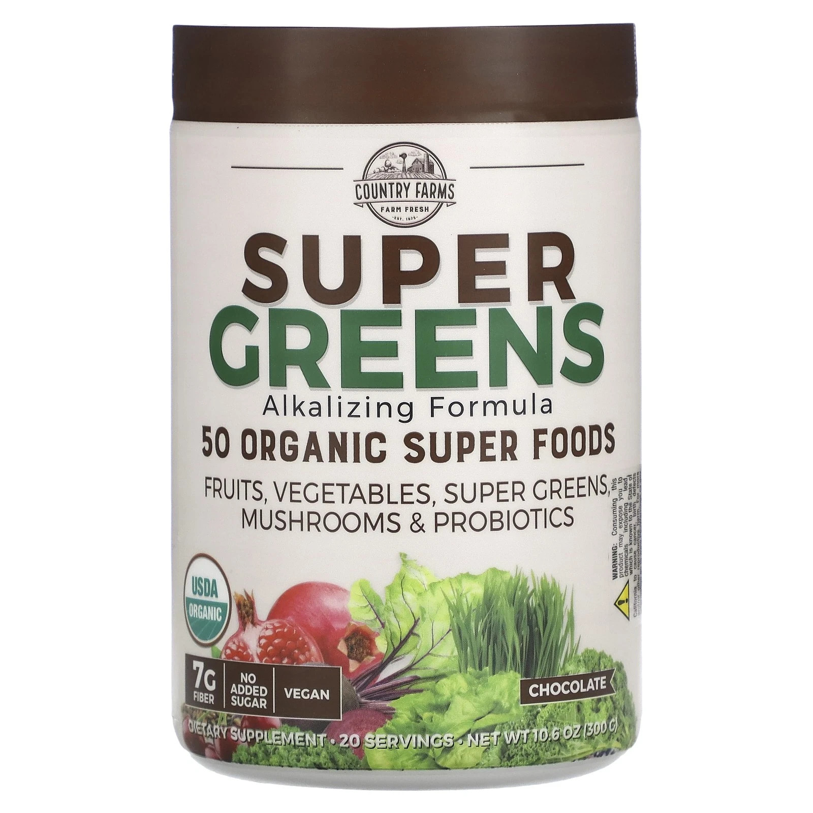 Country Farms Super Greens Alkalizing Formula Chocolate 300 g, 10.6 oz (3 Packs)