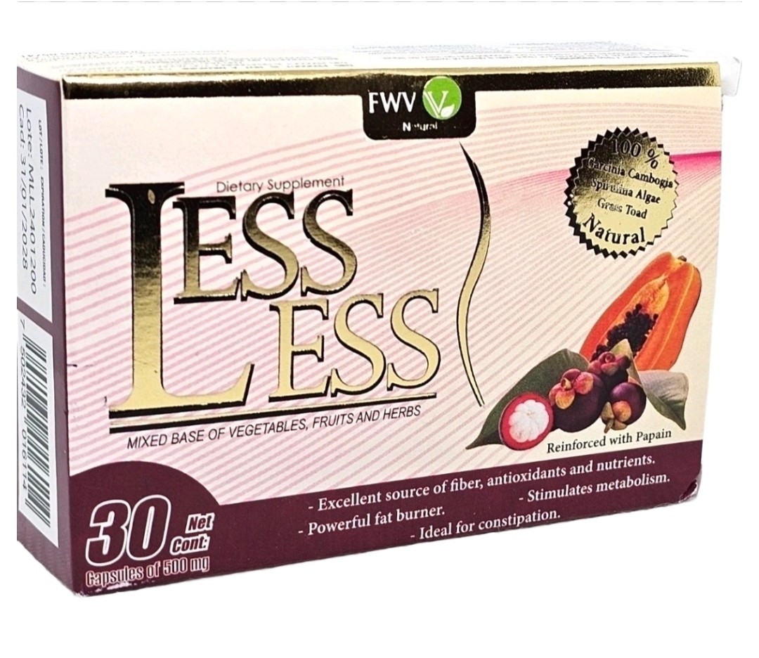 LESS LESS Natural Capsules 500mg With Papain 30 Count