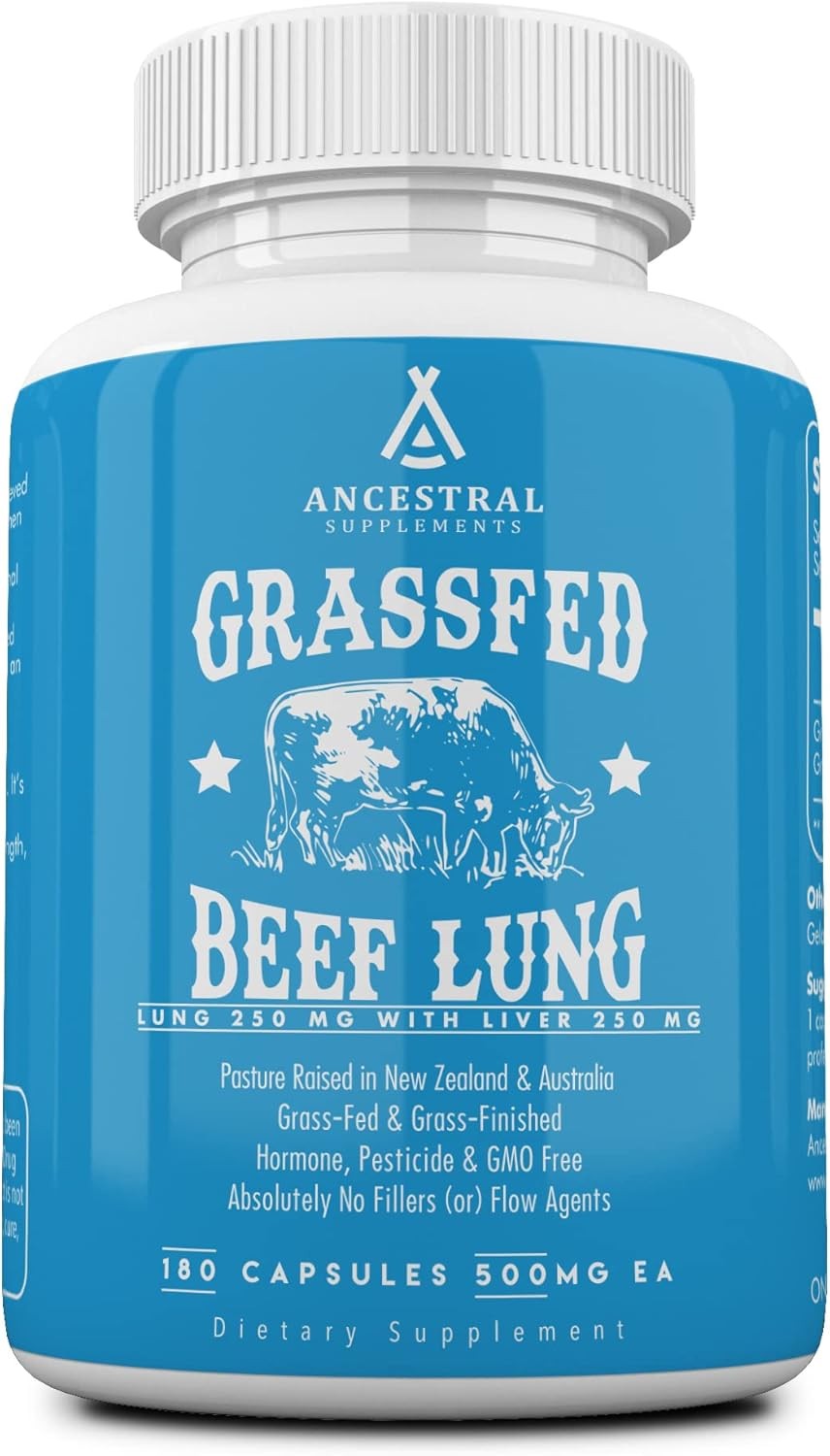 Ancestral Supplements Grass Fed Beef Lung Supplement with Liver, 500mg, Lung…