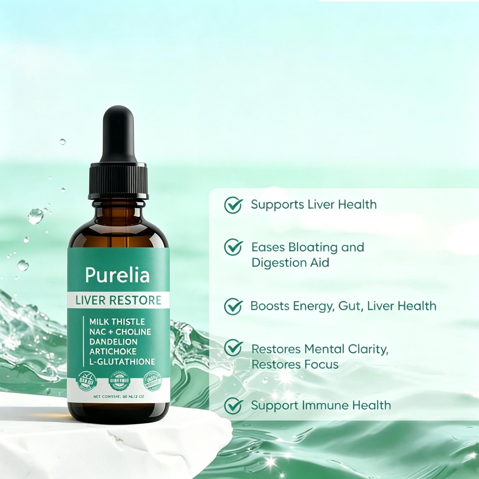 Purelia Liver Restore Drops,Complete Liver Support Supplement with Milk Thistle