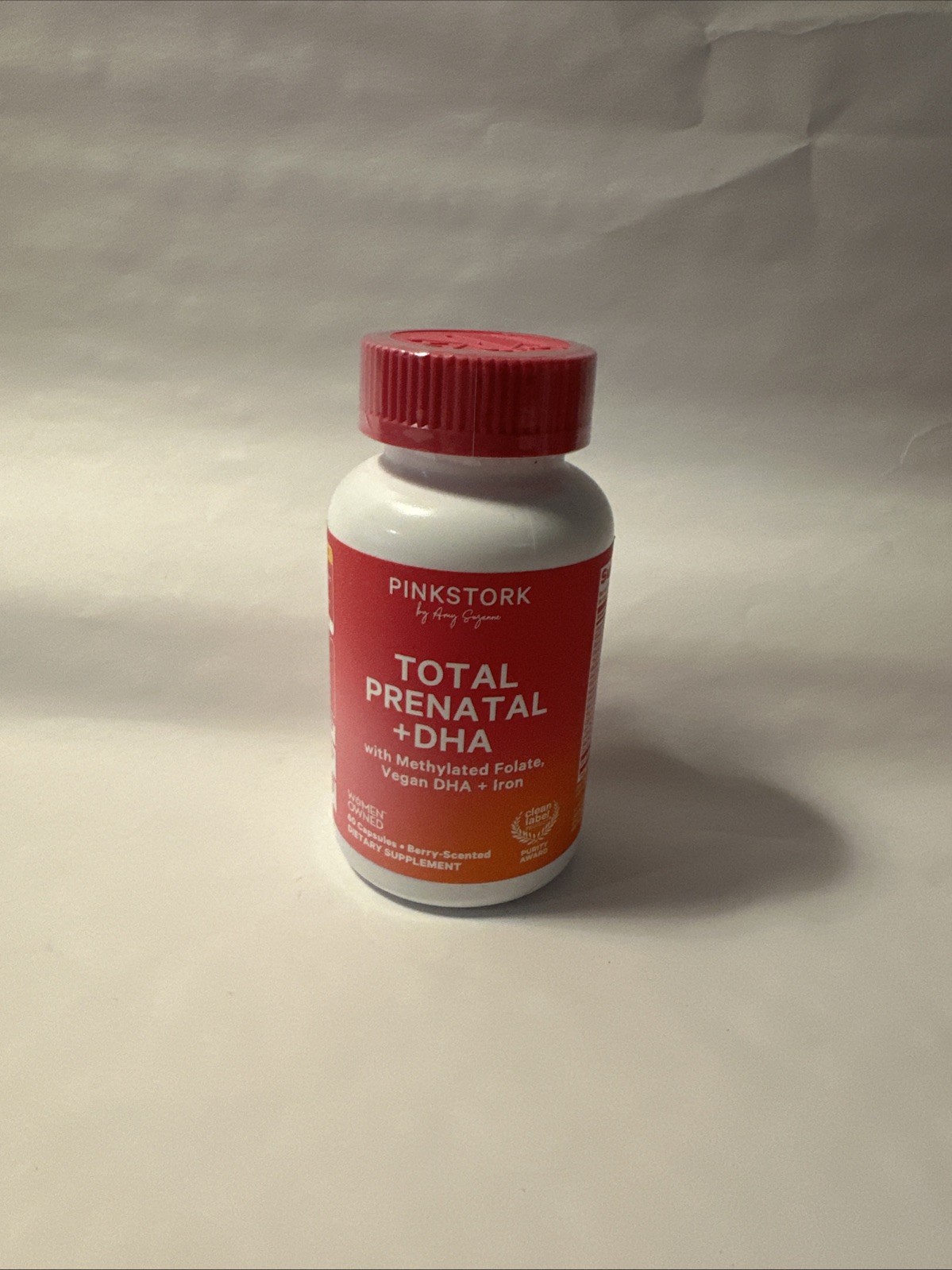 PinkStork Total Prenatal + DHA – Berry Scented, Vegan DHA + Iron – 60 Capsules