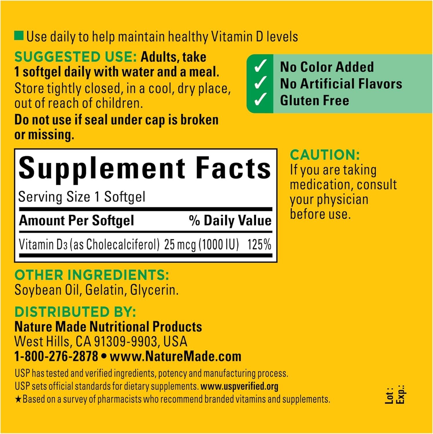Nature Made Vitamin D3 1000 Iu Softgels 300 Count Bone Immune Muscle Support