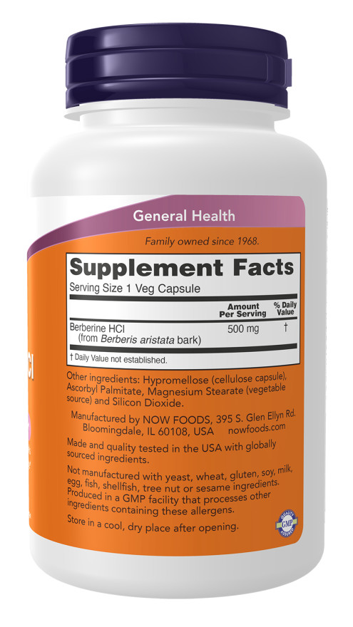NOW Foods Berberine HCl 500 mg 90 Veg Caps 03/2028EXP