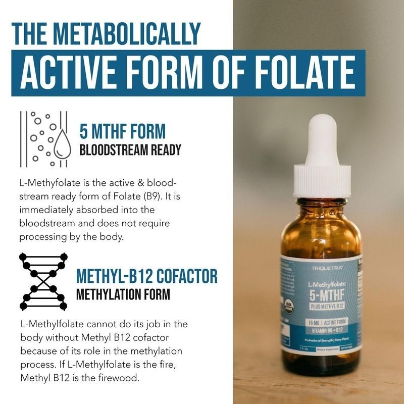 Active 5-MTHF Liquid Folate B12Vegan Berry Flavor Daily Body Wellness Supplement