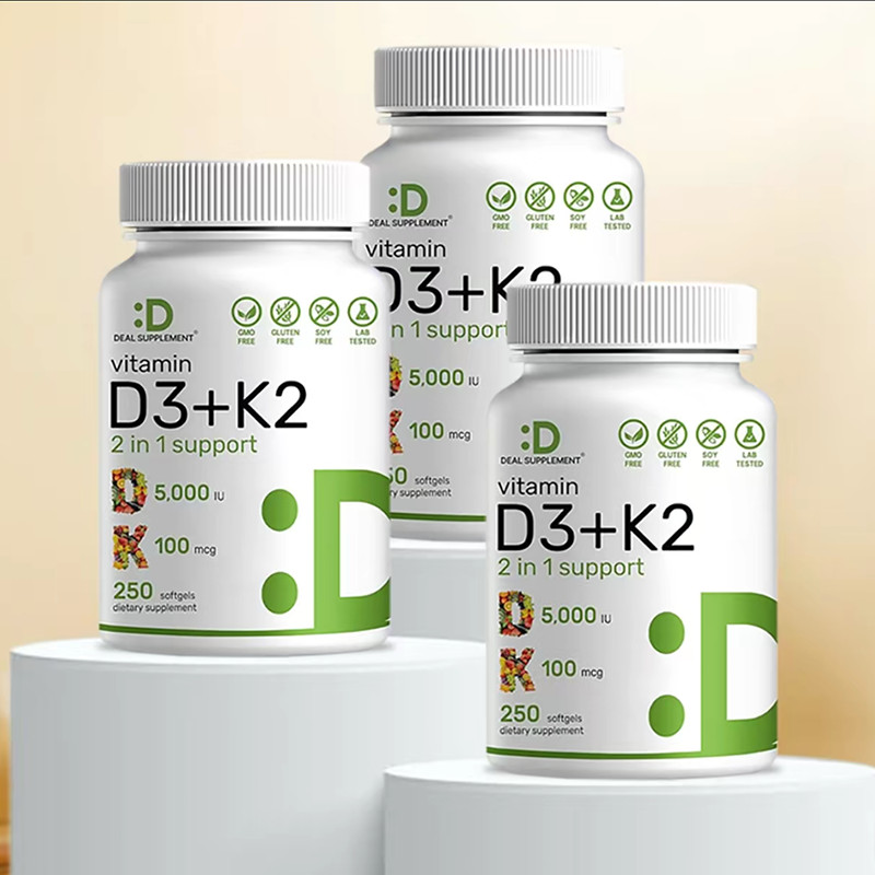 Vitamin D3 + K2 Supplement for Bone Health Heart and Immune Support 250 Softgels
