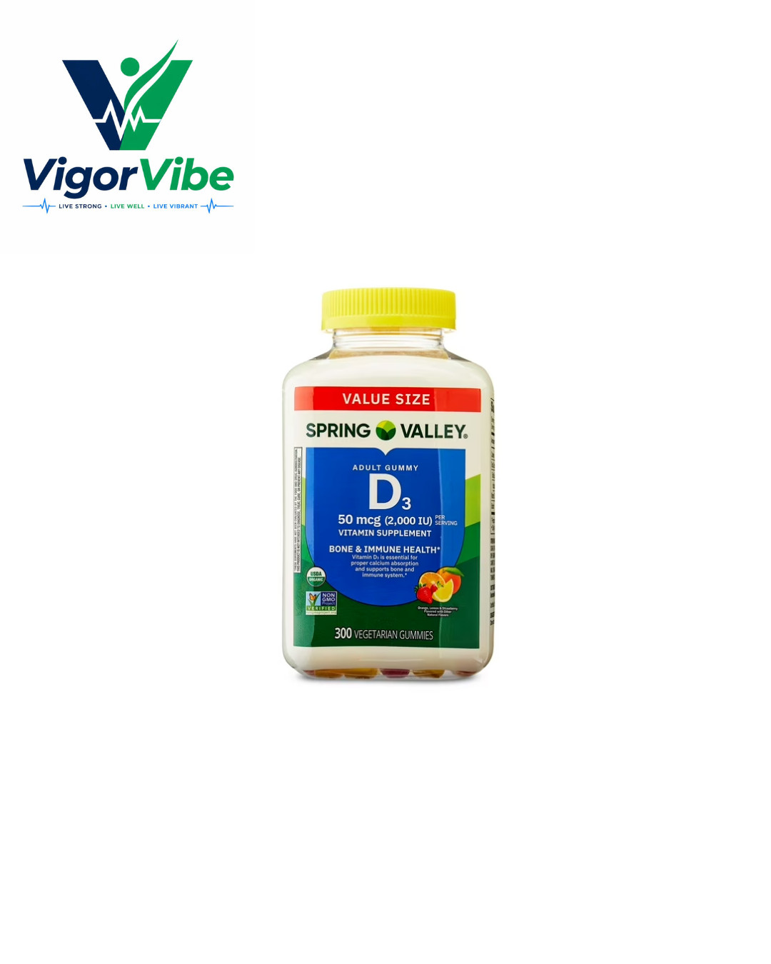 Spring Valley Vitamin D3 Gummies, 50mcg, Assorted Fruit, 300 Count