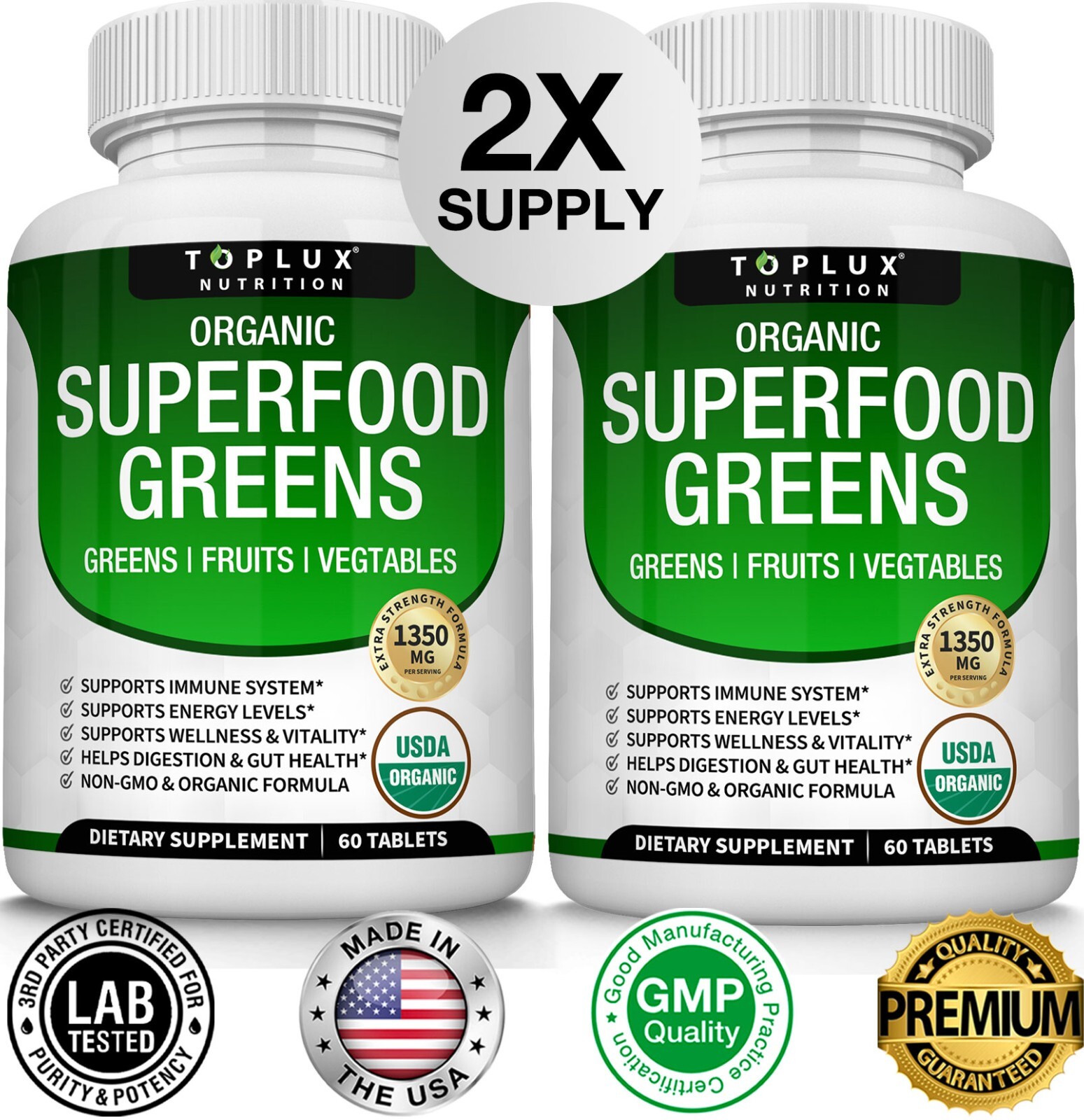 Organic Greens Superfood Tablets 2 PACKS – Greens, Fruits & Veggies for EVERYONE