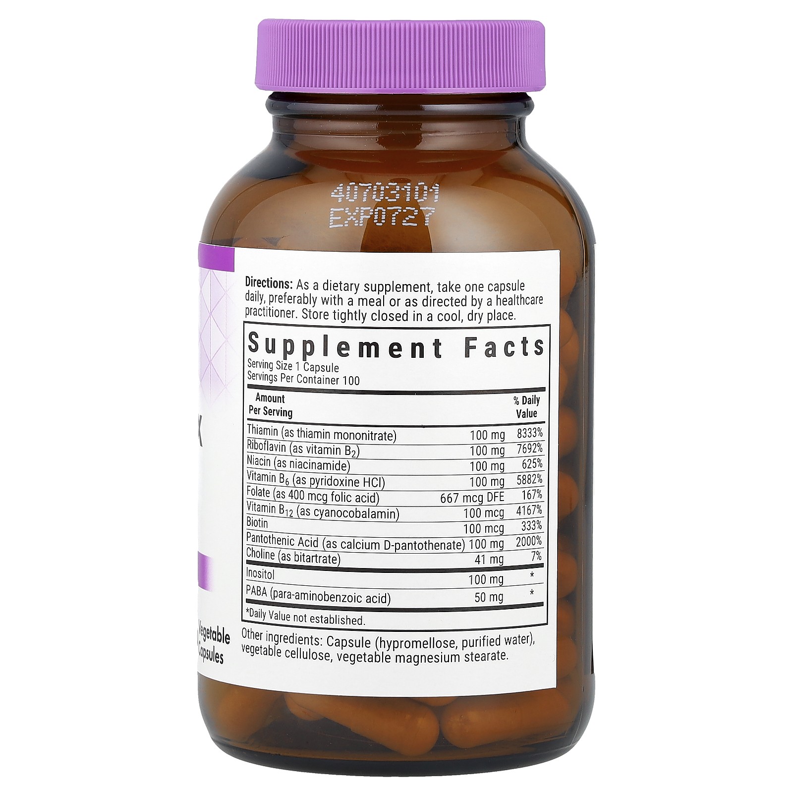 Bluebonnet Nutrition B-Complex 100 100 Veggie Caps Egg-Free, Fish Free,
