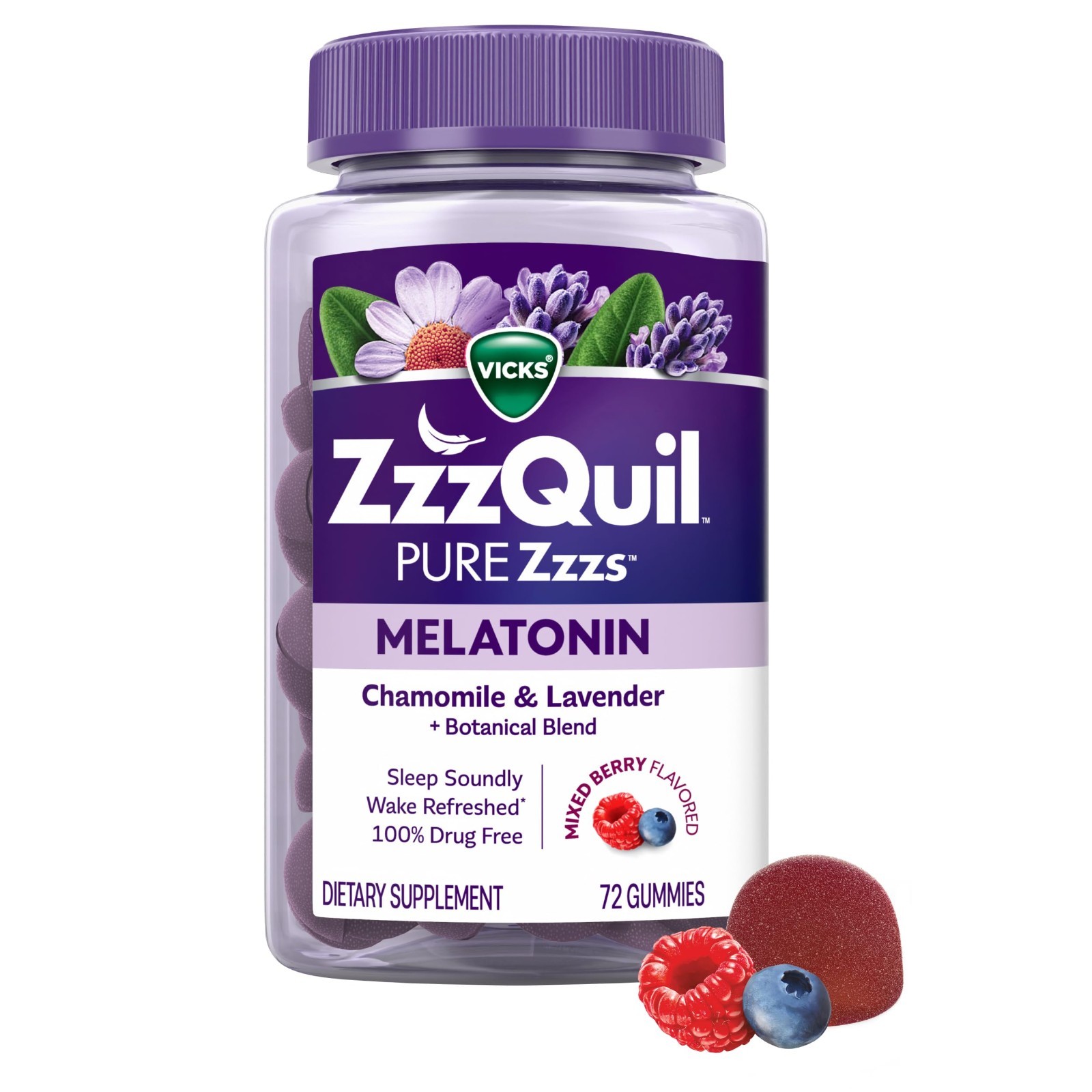 Sleep Aid ZzzQuil Melatonin Gummies, Sleep Aid, 72 Count (Pack of 1), New