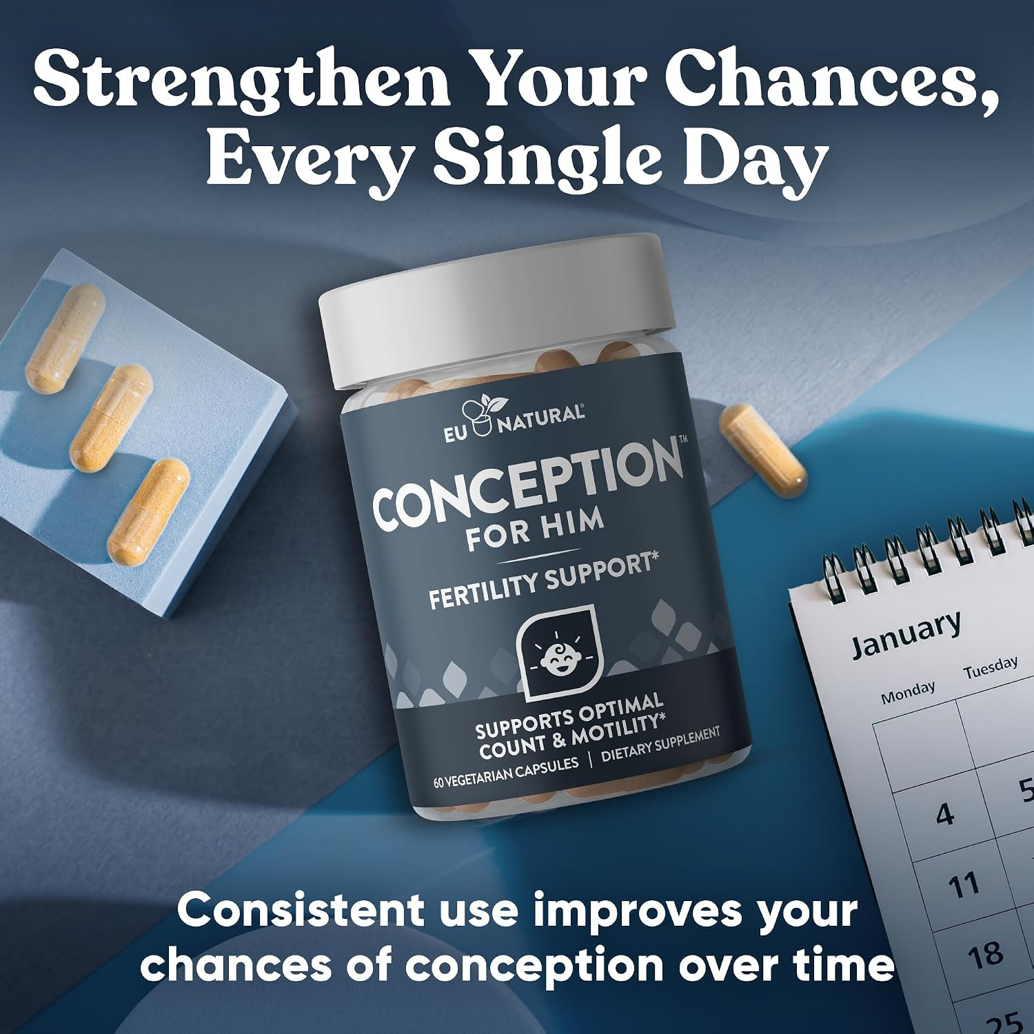 Eu Natural Conception for Him – Male Fertility Supplements 60 Caps ~ Exp 3/28