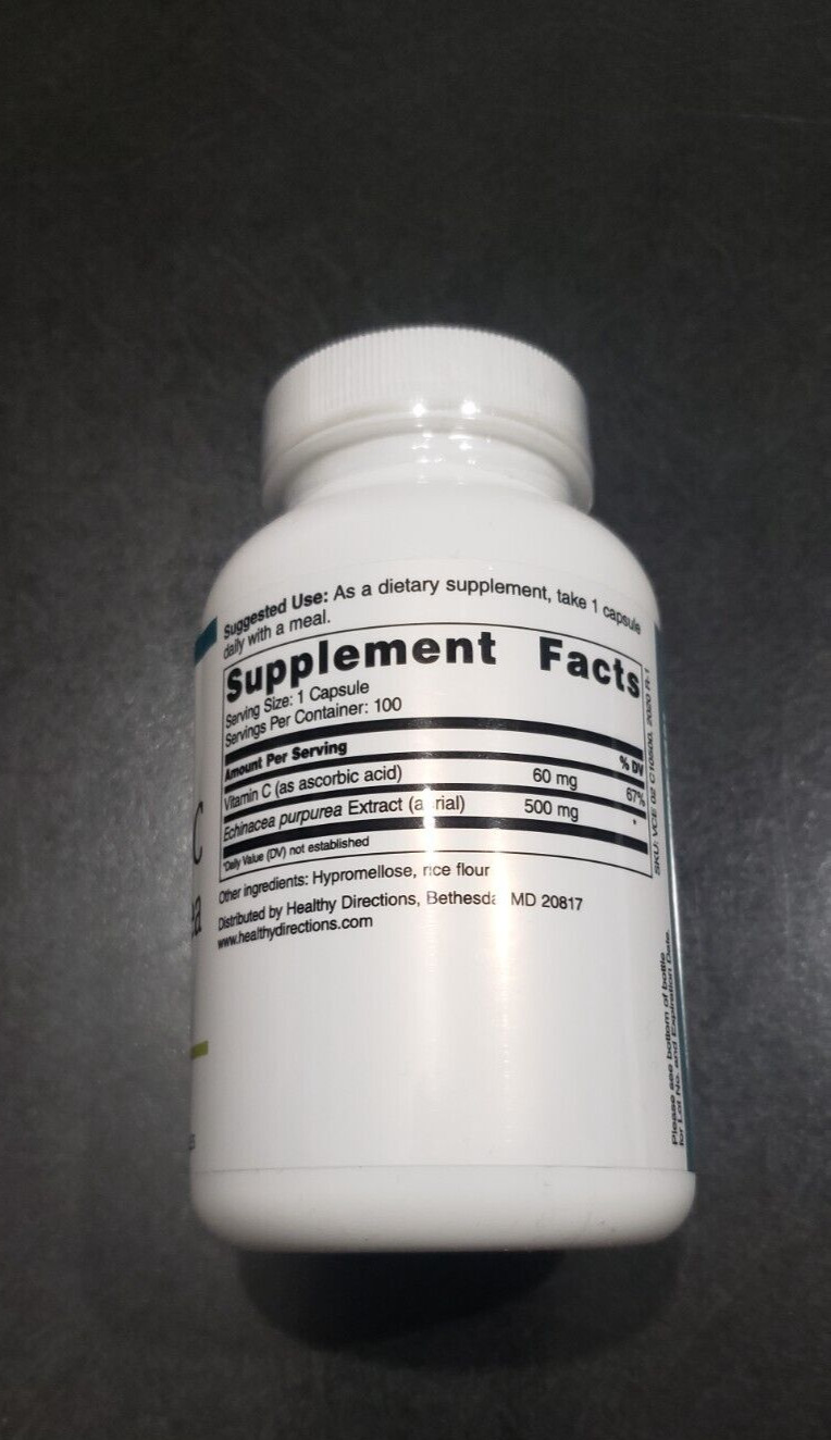 Healthy Directions Vitamin C + Echinacea 100 Capsules EXP: See Pic