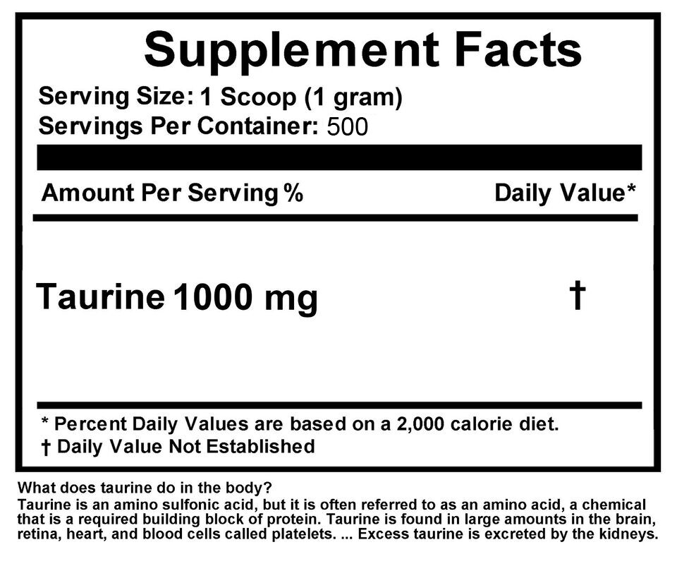 L-TAURINE Powder – 100% PURE L-TAURINE AMINO ACID POWDER USP GRADE MUSCLE ENERGY