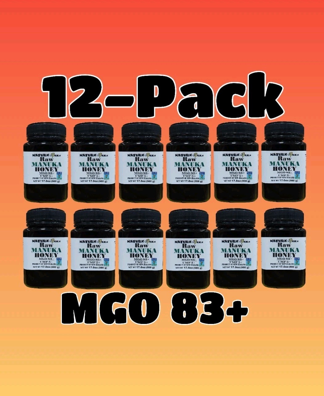 MANUKA HONEY 12-Pack MGO 60+ 1.1Lb 17.6oz NEW ZEALAND MANUKA HONEY 5+