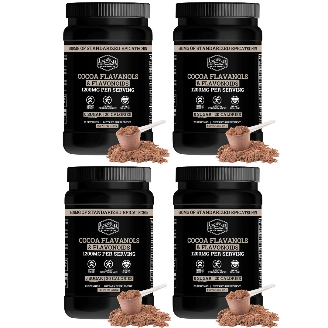 4 PACK! Black Forest High Flavanol Cocoa Powder and Flavonoid Supplements 1200mg