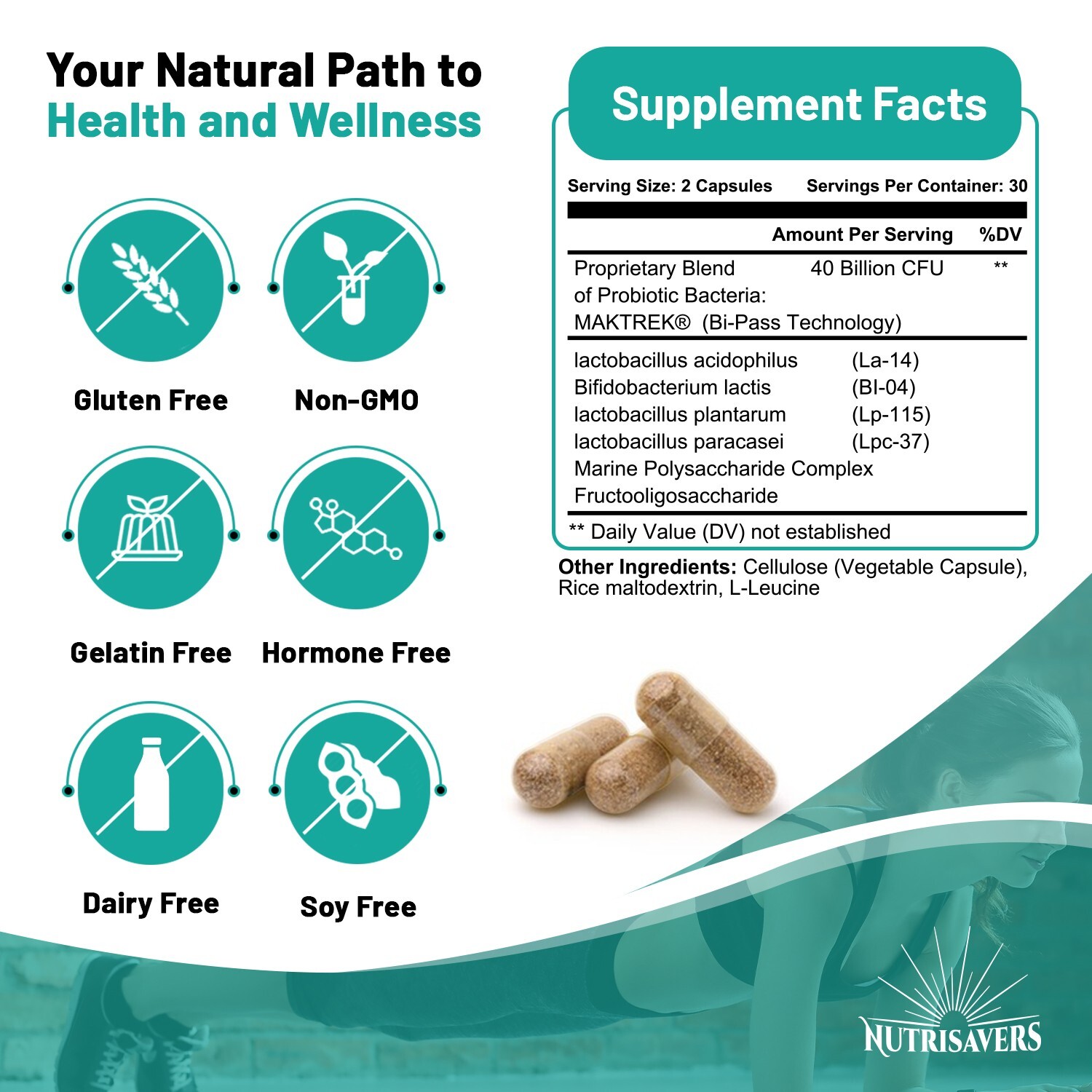 Probiotic Digestion Support 40 Billion CFU Body Defense 180 Vegan Caps