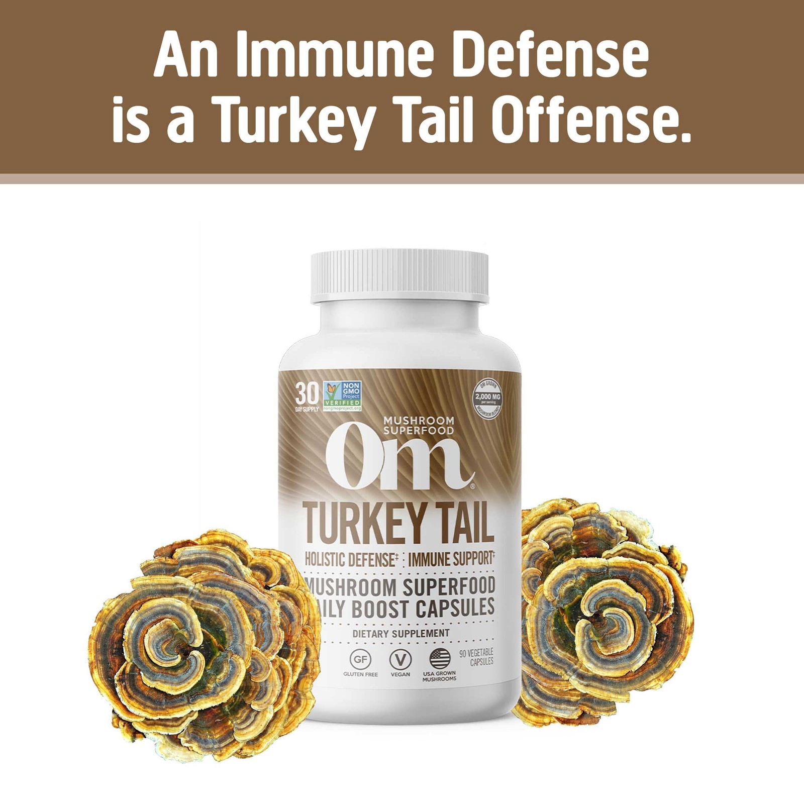Om Mushroom Superfood Turkey Tail Capsules 90 Count Immune Support Supplement