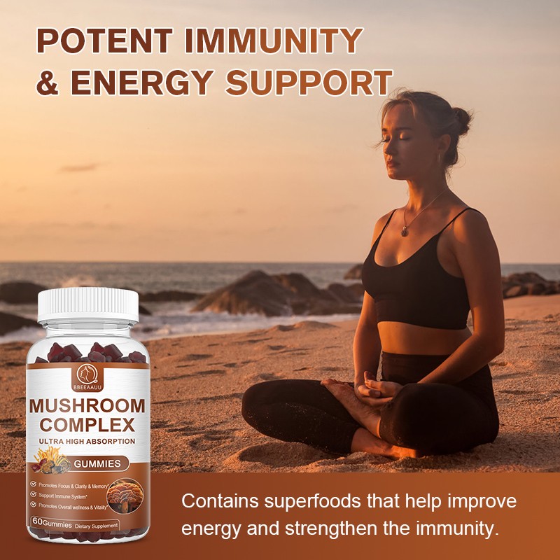 Mushroom Extract Complex Gummies Lions Mane Chaga Reishi Focus Memory Immunity