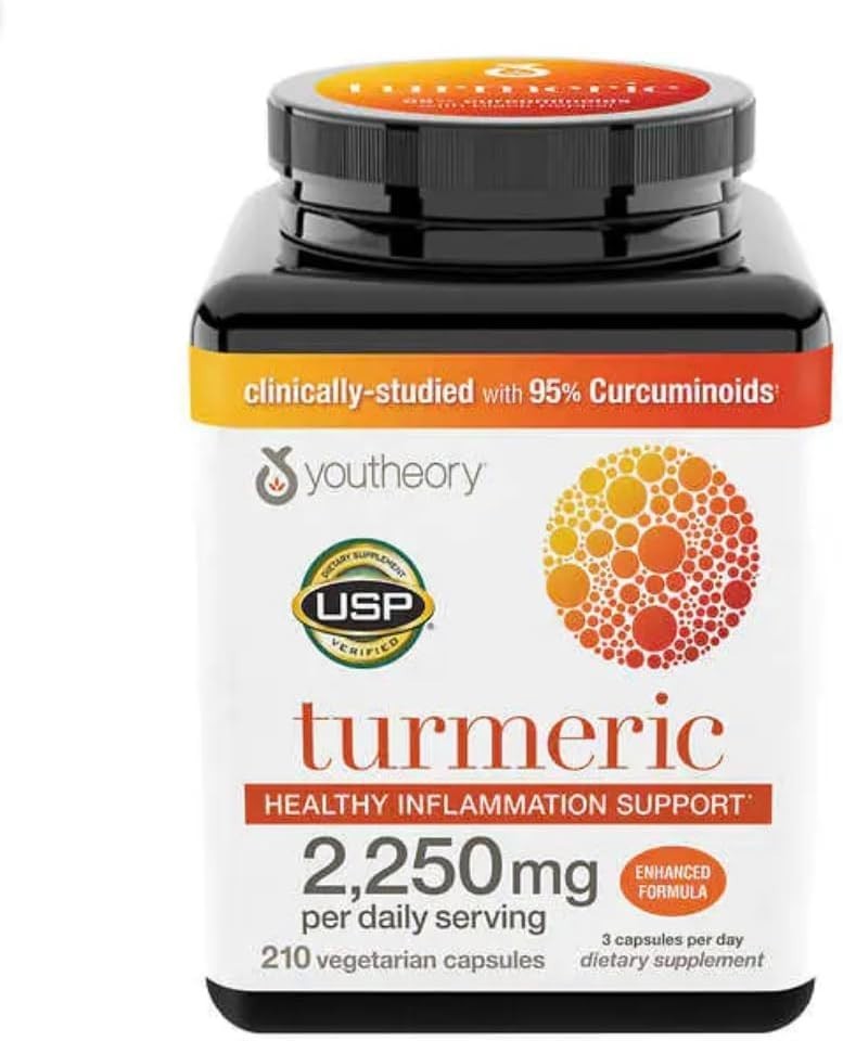 youtheory Turmeric Healthy Inflammation Support 2250 mg, 210 Vegetarian Capsules
