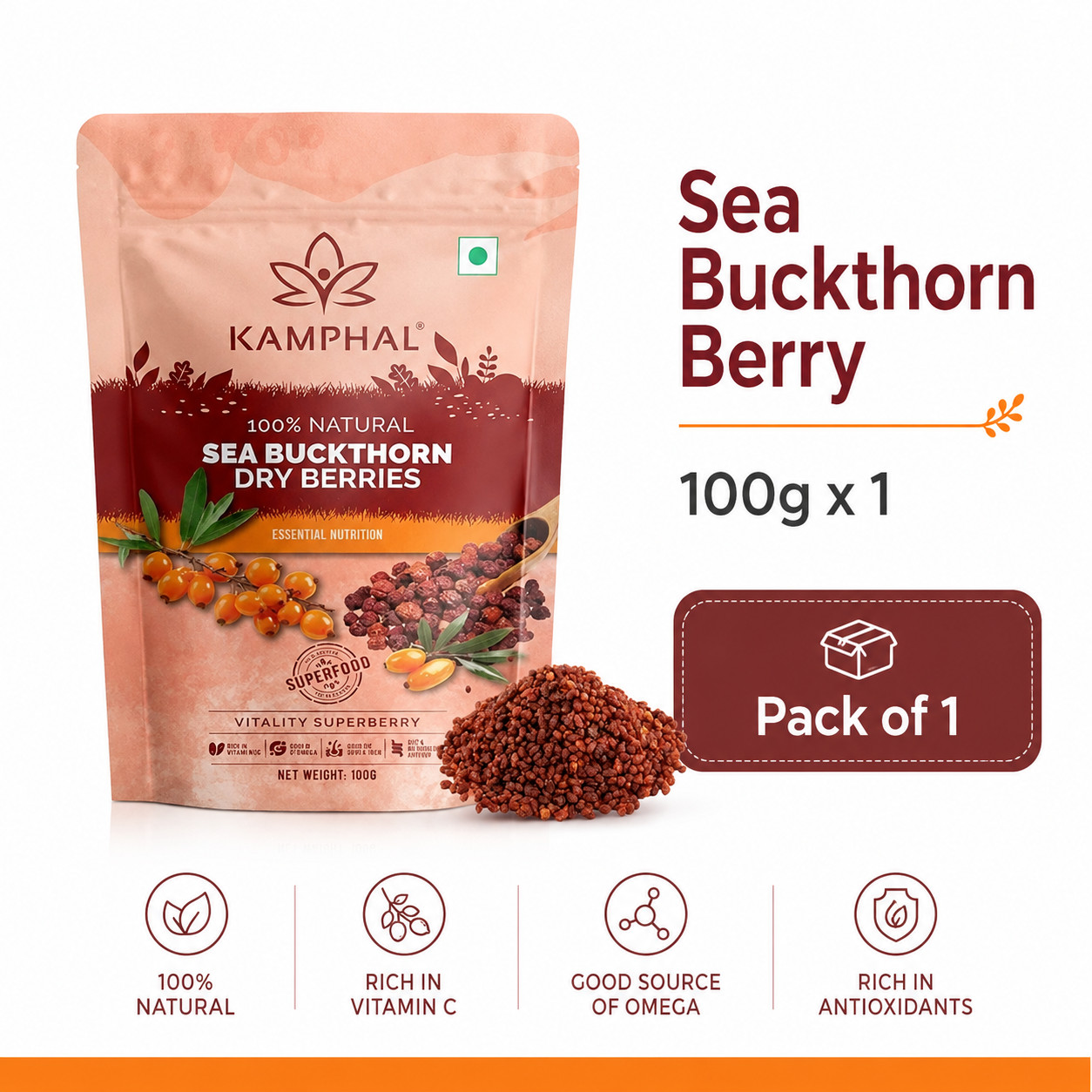 Sea Buckthorn Berry 100g Sun Dried Wild Berries Vitamin C Omega 7 Superfood FS
