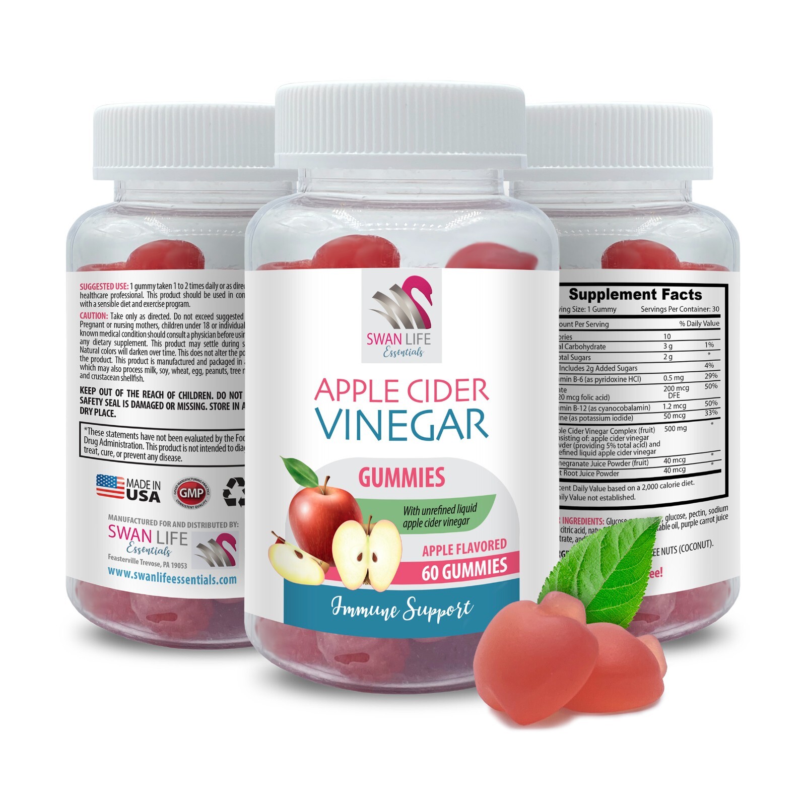 Fruity excitement – APPLE CIDER VINEGAR – Apple treat 3 Bottles 180 Gummies