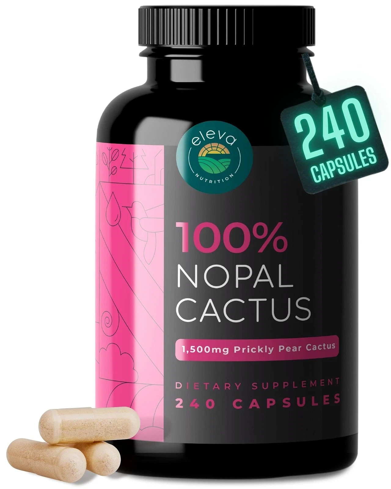 Nopal Cactus Capsules 1500mg- Organic Sun-Dried Prickly 240 Count (Pack of 1)