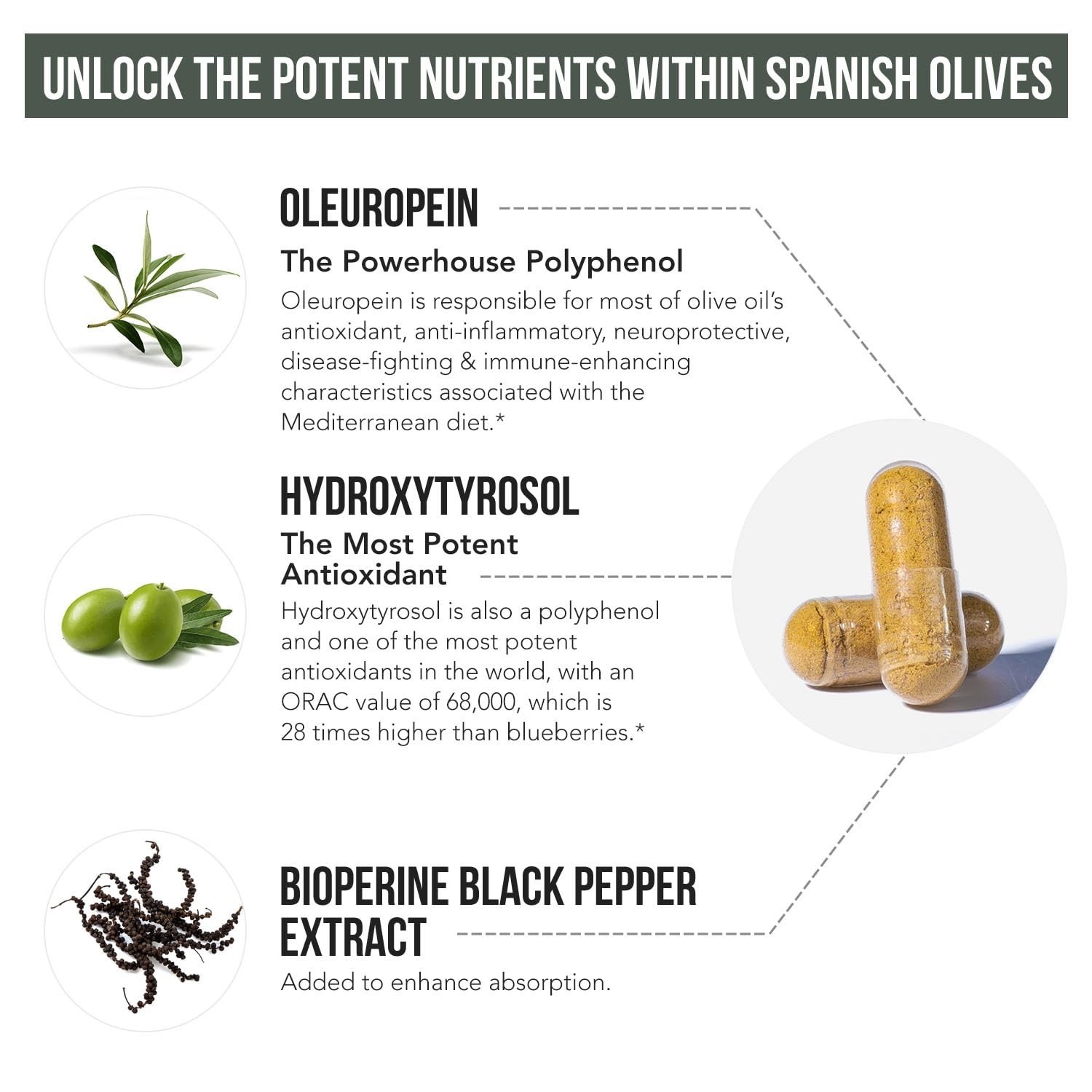 Olive Leaf & Fruit Extract 40% Oleuropein, 20% Hydroxytyrosol, 60 Caps, Enhanced