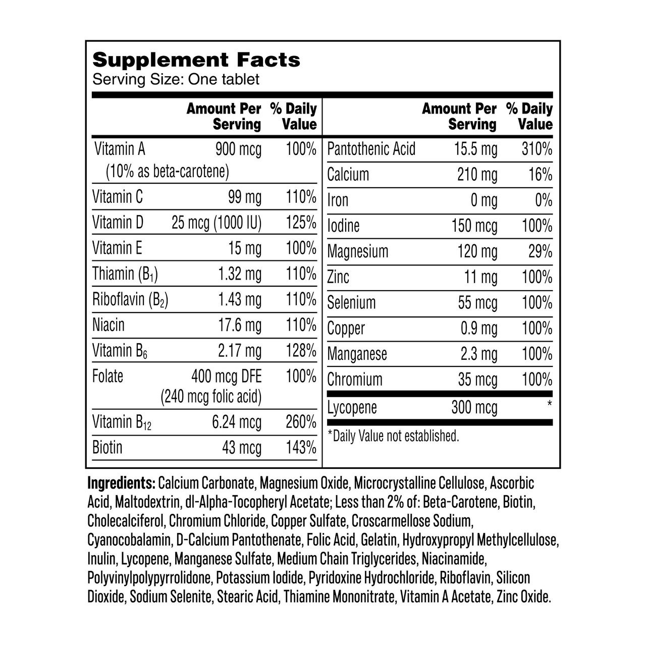One A Day Men 50+ Multivitamin 300 Tablets Exp 08/28 Gluten Free