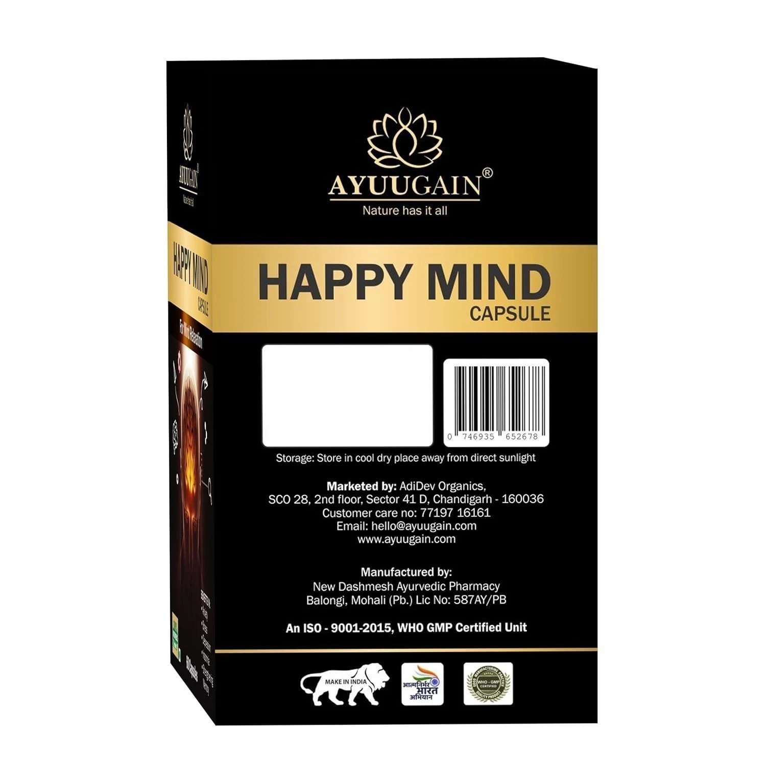 Happy Mind Herbal Capsules for Stress, Anxiety, Memory & Mood – 60 Veg Caps D299