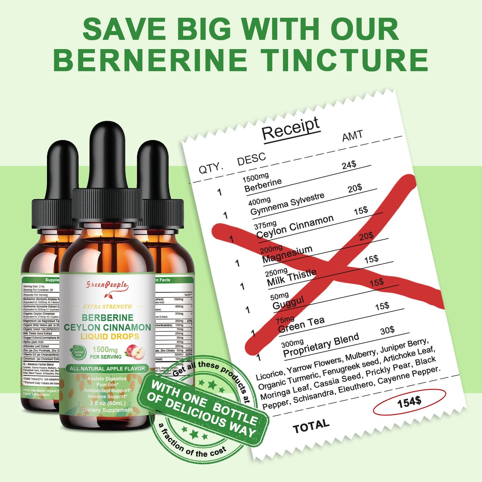 2/4x Organic Berberine Liquid Drops – 500mg Berberine +Magnesium Supplement HCL