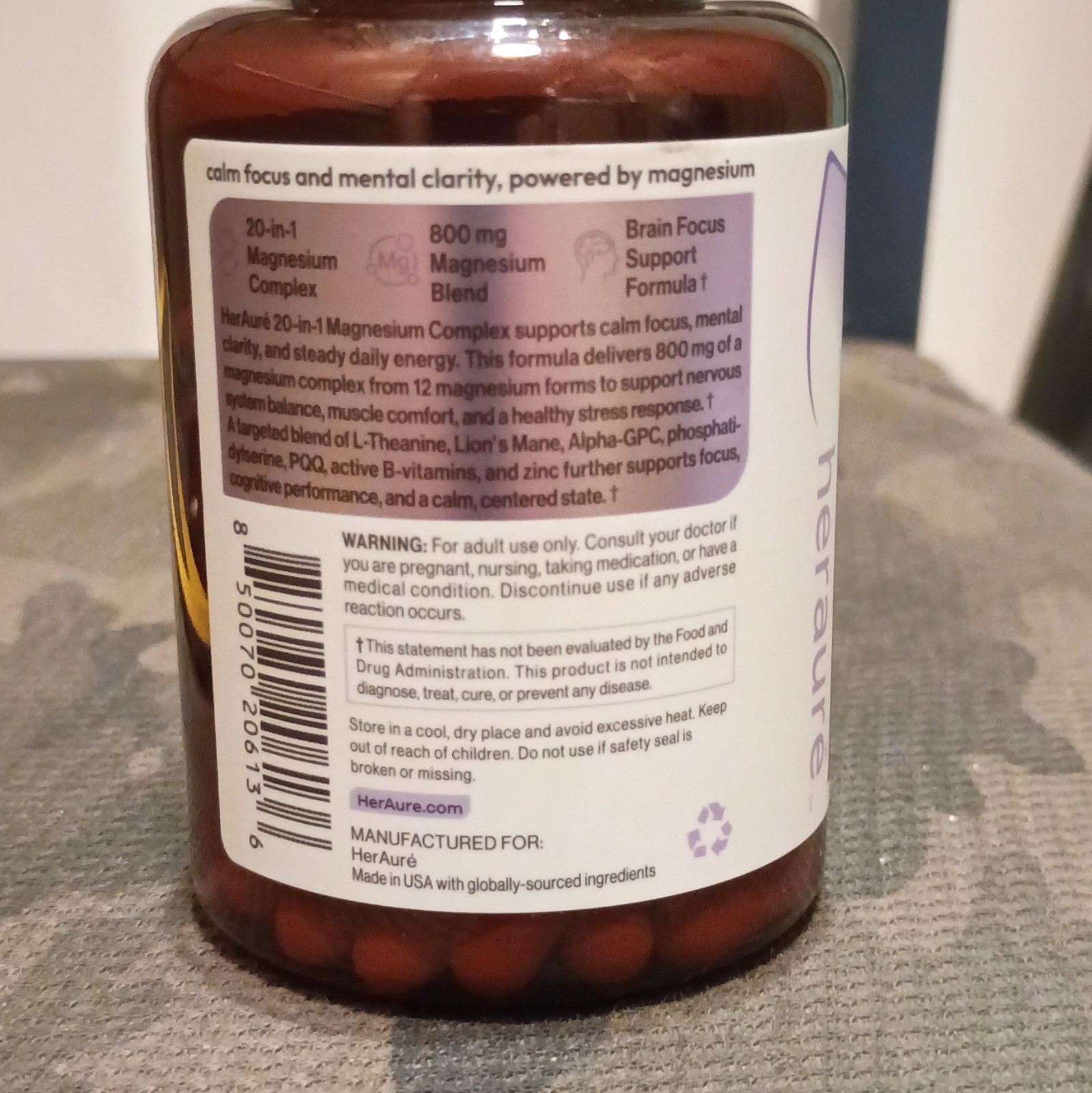 HerAure HerMag Magnesium 20-in-1 Complex 90 Vegan Gluten-Free Stress Focus