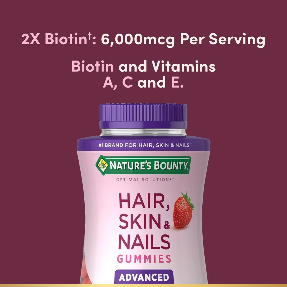 Advanced Hair Skin and Nails Gummies Biotin 6000 mcg Vitamins A C E Strawberry