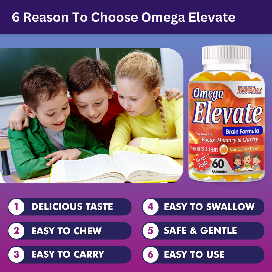Kids Omega 3 6 9 + DHA Gummies Kids Brain Booster Focus, Memory & Clarity