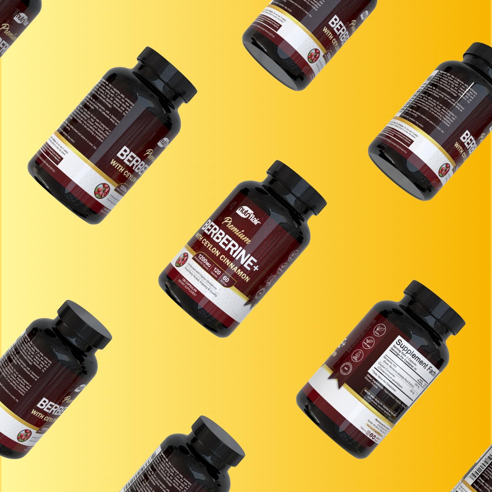 Berberine HCl 1200mg Capsules with Ceylon Cinnamon – Dietary Supplement, 120 Pil