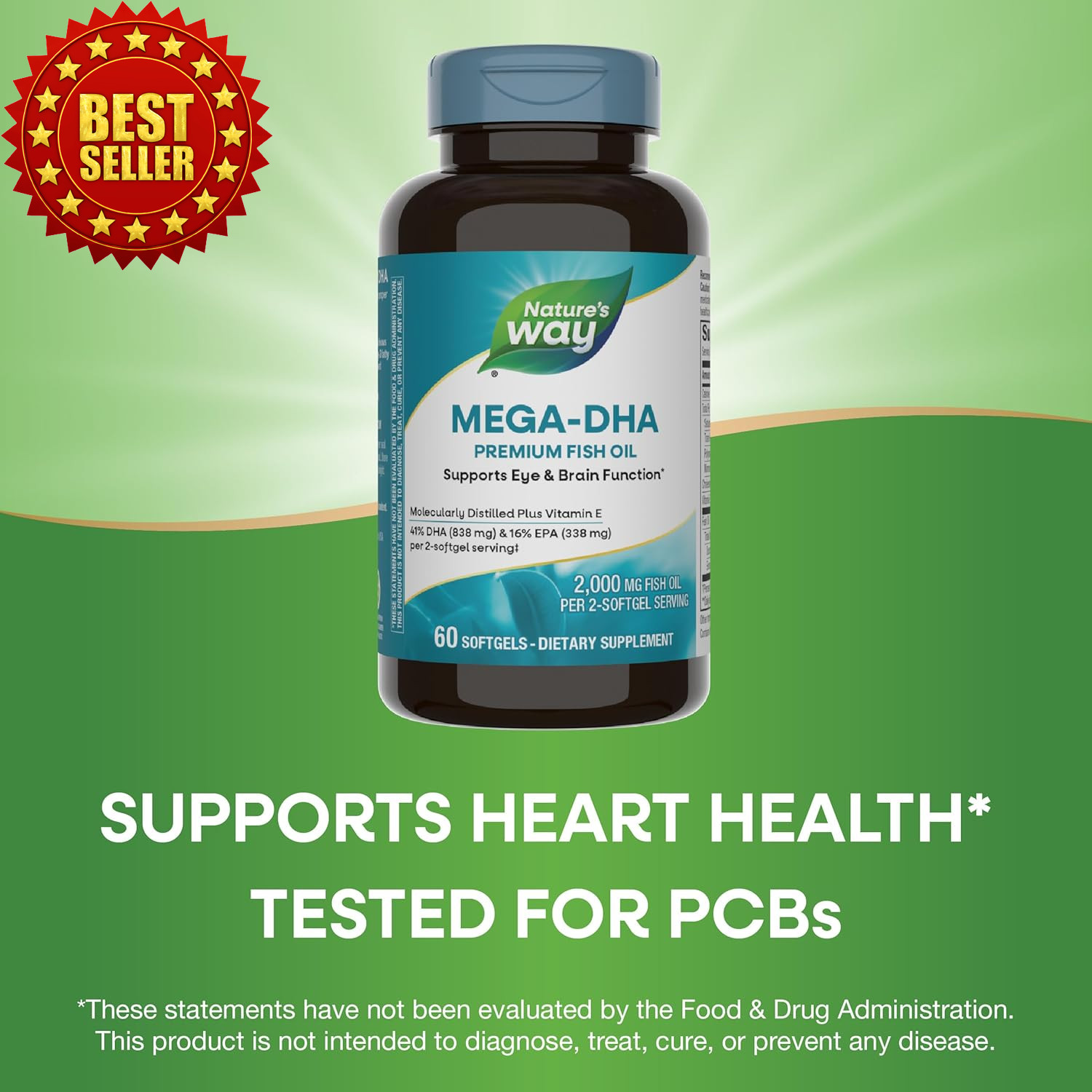 Mega-DHA Premium Fish Oil 2000mg 60 Softgels Eye Brain Support