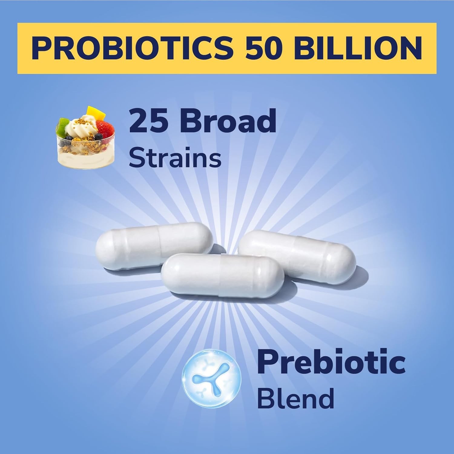 Probiotic for Women and Men, 50 Billion CFU, 25 Diverse Strains plus Prebiotics,